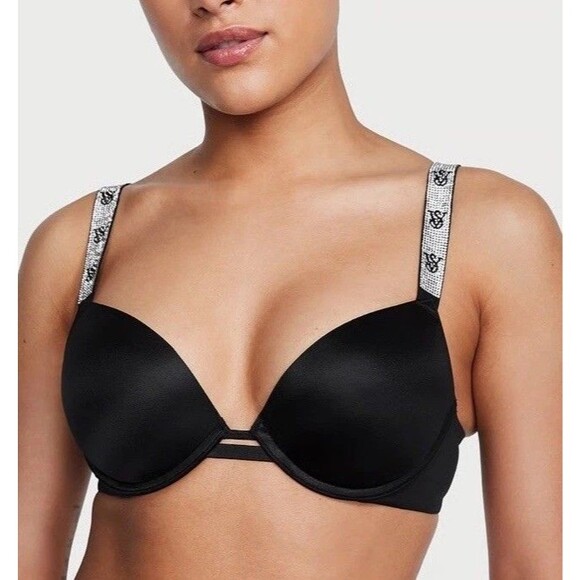 New Victoria's Secret Black Bras Very Sexy Shine Strap Smooth Push-Up 34 A - Picture 1 of 9
